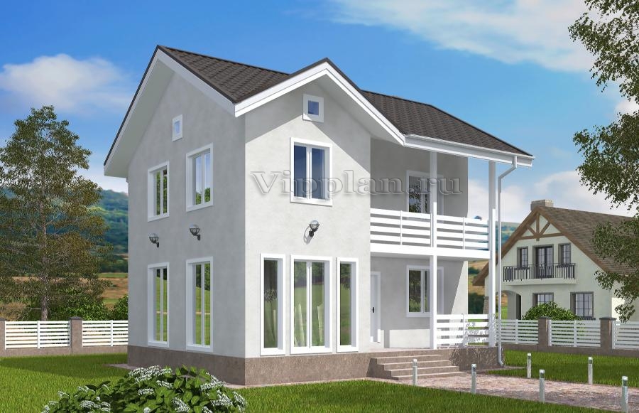 Двухэтажный дом с балконом