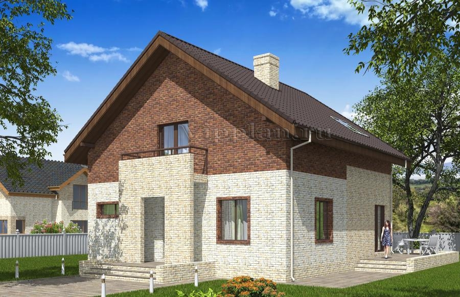 Одноэтажный дом с мансардой, террасой и балконом