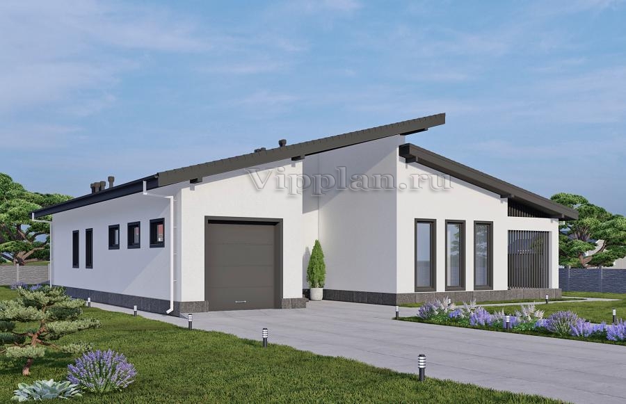 Одноэтажный дом с гаражом, тремя спальнями и кухней-гостиной